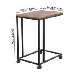 VOGREX Adjustable Height Industrial Side Table 4 Rolling Wheels Bedside Tray in Brown - thumbnail 2