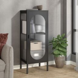 Berkfield Home Sideboard Black 40x35x105 cm Glass & Steel - Size: 40 x 35 x 105 cm