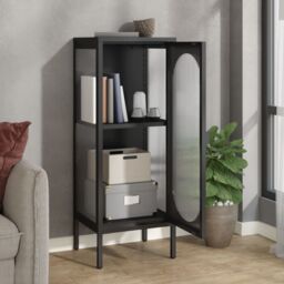 Berkfield Home Sideboard Black 40x35x105 cm Glass & Steel - Size: 40 x 35 x 105 cm - thumbnail 3
