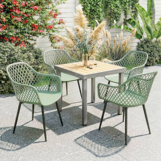 OUTSUNNY Garden Chairs Set of 4, Garden Dining Chairs with Armrests in Green - image 1