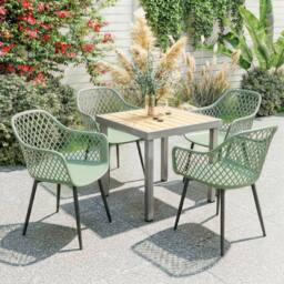OUTSUNNY Garden Chairs Set of 4, Garden Dining Chairs with Armrests in Green