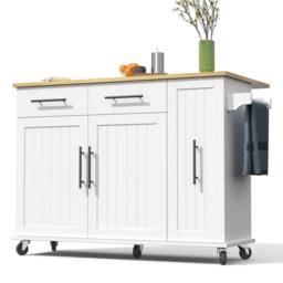 Merax Rolling Kitchen Island Trolley with Drop Leaf & Pull Out Storage in White - thumbnail 9