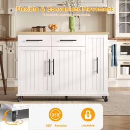 Merax Rolling Kitchen Island Trolley with Drop Leaf & Pull Out Storage in White - thumbnail 6