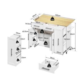 Merax Rolling Kitchen Island Trolley with Drop Leaf & Pull Out Storage in White - thumbnail 8