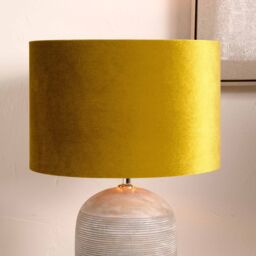 Ruma Mustard Yellow Velvet Cylinder Lampshade For Table Lamps - Size: 12 inches - thumbnail 1