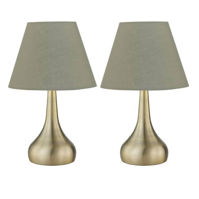 First Choice Lighting Set of 2 Romana - Antique Brass Touch Lamps with Sage Green Shades in Gold - image 1