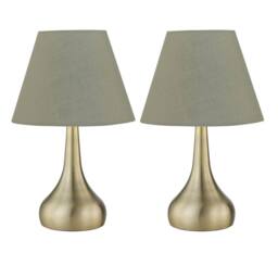 First Choice Lighting Set of 2 Romana - Antique Brass Touch Lamps with Sage Green Shades in Gold - thumbnail 1
