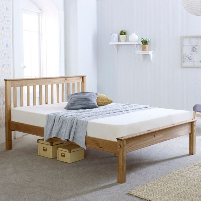 Rest Relax Colwick Waxed Pine Wooden Bed in Beige - Size: Small Double - image 1