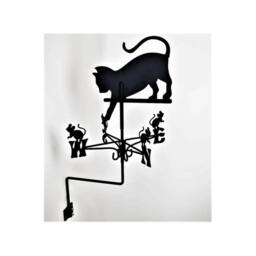 FenceArt Traditional Weathervane Cat Chasing Mouse - Steel L39xW39xH80cm Black - thumbnail 4