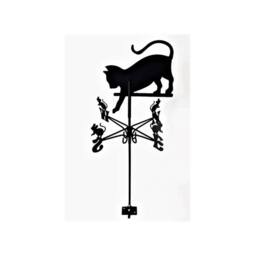 FenceArt Traditional Weathervane Cat Chasing Mouse - Steel L39xW39xH80cm Black - thumbnail 2