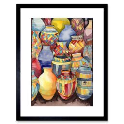 "Artery8 Wall Art Print Glazed Ceramic Pot Vases Folk Artwork Framed 9X7 Inch in Black - Size: W7"" x H9""" - thumbnail 1