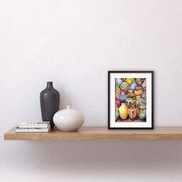"Artery8 Wall Art Print Glazed Ceramic Pot Vases Folk Artwork Framed 9X7 Inch in Black - Size: W7"" x H9""" - thumbnail 2