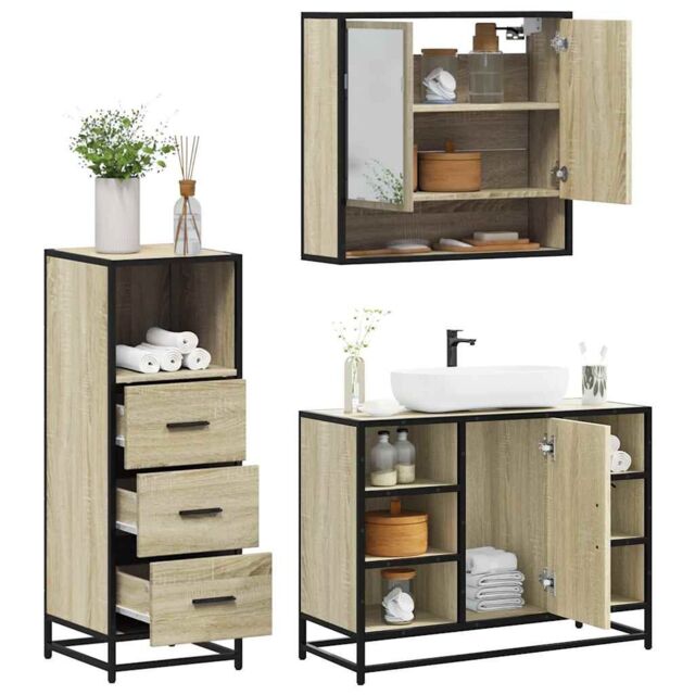 Berkfield Home 3 Piece Bathroom Furniture Set Sonoma Oak Engineered Wood in Brown - image 1