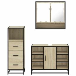 Berkfield Home 3 Piece Bathroom Furniture Set Sonoma Oak Engineered Wood in Brown - thumbnail 5