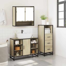 Berkfield Home 3 Piece Bathroom Furniture Set Sonoma Oak Engineered Wood in Brown - thumbnail 4