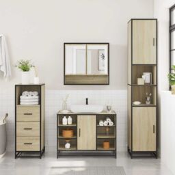 Berkfield Home 3 Piece Bathroom Furniture Set Sonoma Oak Engineered Wood in Brown - thumbnail 3