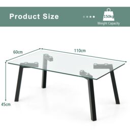 Costway Tempered Glass Coffee Table Rectangular Cocktail Snack Tea Table with Metal Leg in Clear - thumbnail 2