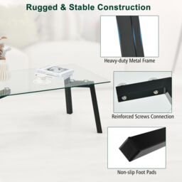 Costway Tempered Glass Coffee Table Rectangular Cocktail Snack Tea Table with Metal Leg in Clear - thumbnail 6