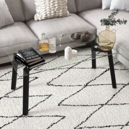 Costway Tempered Glass Coffee Table Rectangular Cocktail Snack Tea Table with Metal Leg in Clear - thumbnail 3