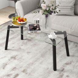 Costway Tempered Glass Coffee Table Rectangular Cocktail Snack Tea Table with Metal Leg in Clear - thumbnail 5
