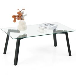 Costway Tempered Glass Coffee Table Rectangular Cocktail Snack Tea Table with Metal Leg in Clear - thumbnail 1