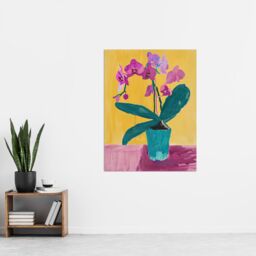"Artery8 Orchid Flower Pot Orange Lilac Green Painting Wall Art Print in Yellow - Size: W24"" x H32""" - thumbnail 4
