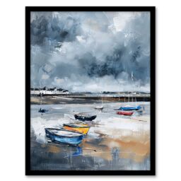 Artery8 Fishing Boats Yorkshire Coast Beach East Riding Framed Art Print in Grey - Size: A4 - thumbnail 1