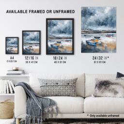 Artery8 Fishing Boats Yorkshire Coast Beach East Riding Framed Art Print in Grey - Size: A4 - thumbnail 3