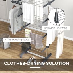 HOMCOM Large Clothes Airer Stainless Steel Clothes Drying Rack in Grey - Size: Medium - thumbnail 6