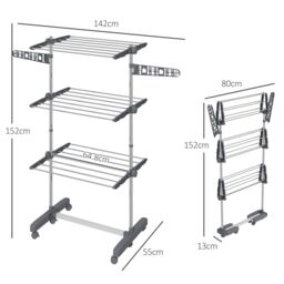 HOMCOM Large Clothes Airer Stainless Steel Clothes Drying Rack in Grey - Size: Medium - thumbnail 3