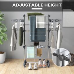 HOMCOM Large Clothes Airer Stainless Steel Clothes Drying Rack in Grey - Size: Medium - thumbnail 4