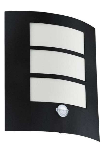 Eglo City Metal IP44 Outdoor Wall Light With Sensor in Black