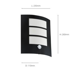 Eglo City Metal IP44 Outdoor Wall Light With Sensor in Black - thumbnail 3