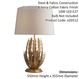 Loops 2 PACK Ornate Gold Table Lamp & Ivory Cotton Fabric Shade Decorative Leaf Design - thumbnail 2