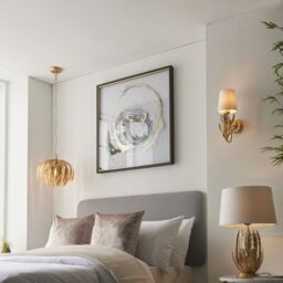Loops 2 PACK Ornate Gold Table Lamp & Ivory Cotton Fabric Shade Decorative Leaf Design - thumbnail 4