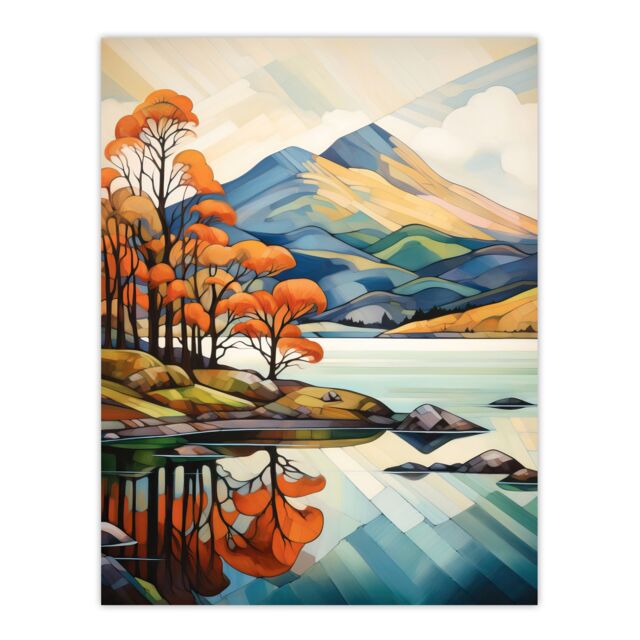 "Artery8 Wall Art Print In The Shadow Of Ben Lomond Loch Reflections Autumn Scotland Artwork Painting Poster - Size: W12"" x H16""" - image 1