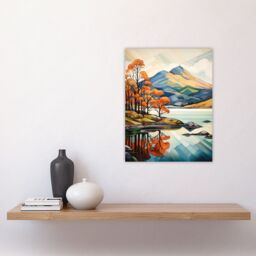 "Artery8 Wall Art Print In The Shadow Of Ben Lomond Loch Reflections Autumn Scotland Artwork Painting Poster - Size: W12"" x H16""" - thumbnail 4