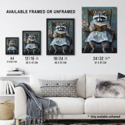 "Artery8 Raccoon Mama in Floral Dress Reading Bedtime Story Framed Art Print in Blue - Size: W12"" x H16""" - thumbnail 3