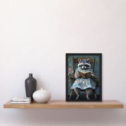 "Artery8 Raccoon Mama in Floral Dress Reading Bedtime Story Framed Art Print in Blue - Size: W12"" x H16""" - thumbnail 4