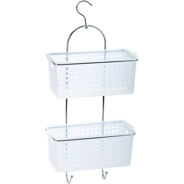 Nordara White Metal Frame Plastic Deep Basket Shower Caddy with Hook - image 1