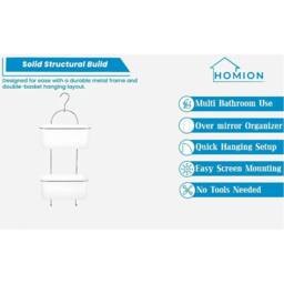 Nordara White Metal Frame Plastic Deep Basket Shower Caddy with Hook - thumbnail 3