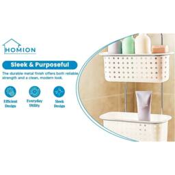 Nordara White Metal Frame Plastic Deep Basket Shower Caddy with Hook - thumbnail 4