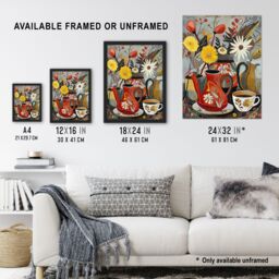 Artery8 Coffee Pot Cup Wildflower Bouquet Vase Painting Framed Art Print - Size: A4 - thumbnail 3