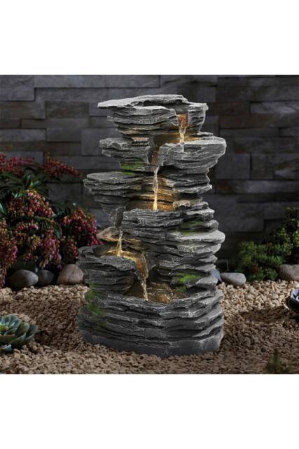 Living and Home Outdoor Rockery Decor Solar-Powered Water Fountain in Natural