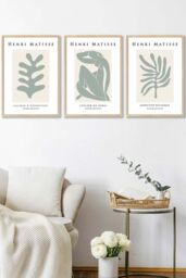 ARTZE Matisse Floral & Nude in Green & Beige Framed Wall Art - Medium in Light Oak - Size: W45 cm x H62 cm x D20mm - thumbnail 1