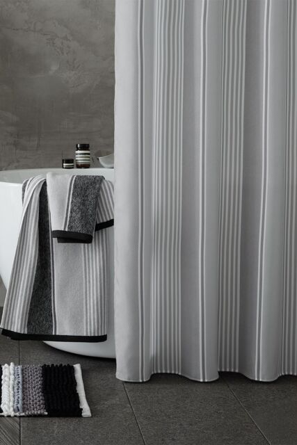 Catherine Lansfield 'Textured Stripe' Shower Curtain in Silver - image 1