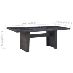 Berkfield Home Garden Dining Table Black 200x100x74 cm Glass & Poly Rattan - Size: 200 x 100 x 74 cm - thumbnail 6