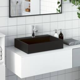 Berkfield Home Wash Basin 50x38x11 cm Mineral Cast/Marble Cast Matt Black - Size: 50 x 38 x 11 cm - thumbnail 2