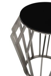Orsina Modern Silver Round Table with Black Glass, Decent Silver Sidetable For Hallways, Elegant Bedside Table - thumbnail 3
