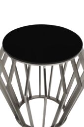 Orsina Modern Silver Round Table with Black Glass, Decent Silver Sidetable For Hallways, Elegant Bedside Table - thumbnail 5